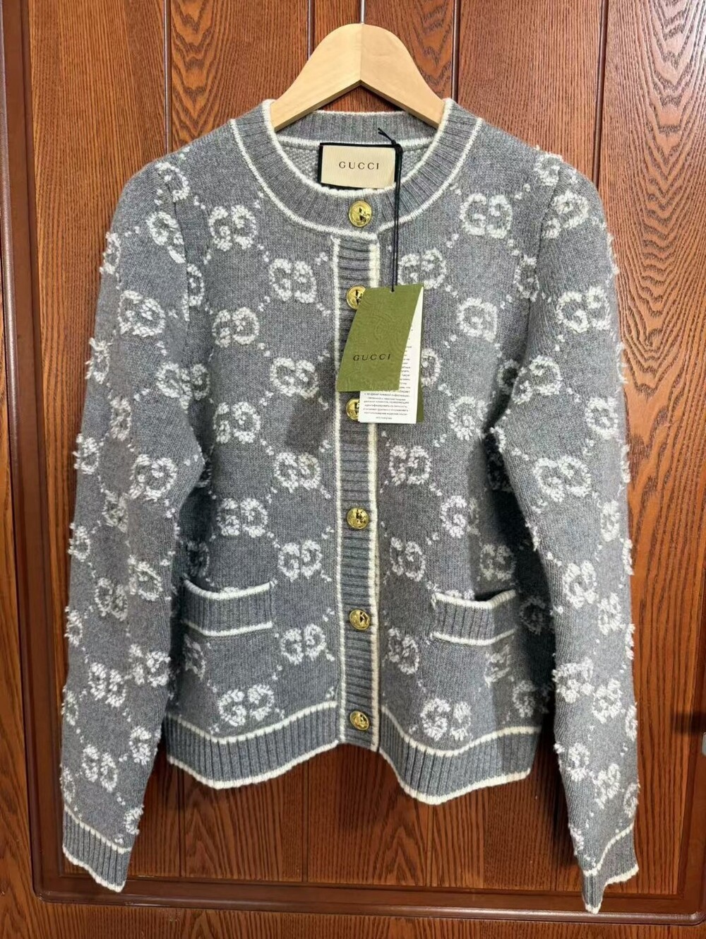 Gucci Gray GG Monogram Jacquard Knit Cardigan